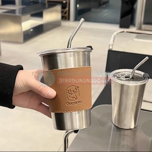 Ly giữ nhiệt inox bọc da Gucgres