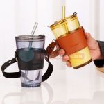 Ly thủy tinh bọc da 450ml có quai Gorgous