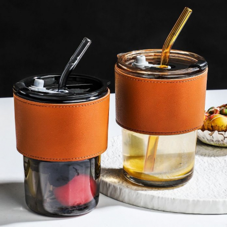 Ly thủy tinh kèm bao da 450ml