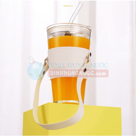 Ly thủy tinh bọc da 450ml có quai Gorgous