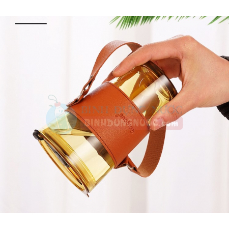 Ly thủy tinh bọc da 450ml có quai Gorgous