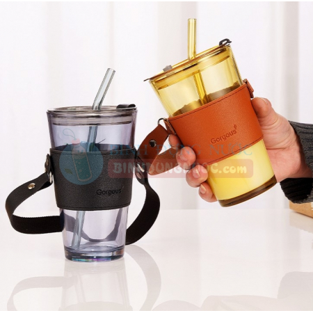 Ly thủy tinh bọc da 450ml có quai Gorgous