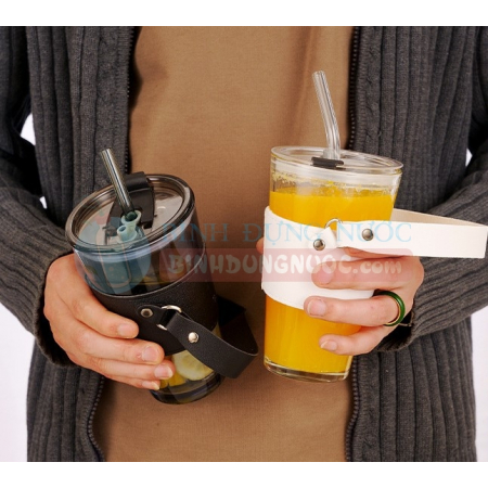 Ly thủy tinh bọc da 450ml có quai Gorgous